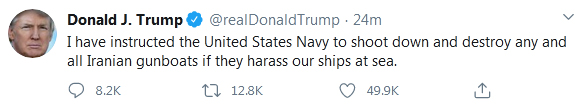 ترامپ: دستور شلیک به قایق‌های ایران را صادر کردم