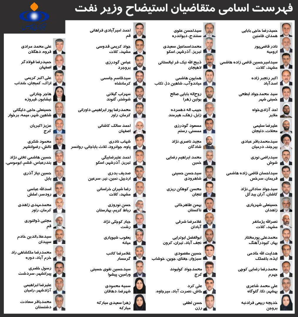 اسامی نمایندگان استیضاحکننده زنگنه