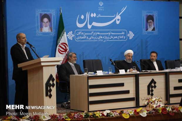 جلسه توسعه و برگزیدگان و افتتاح همزمان پروژه های زیربنایی و اقتصادی در گرگان با حضور حسن روحانی رئیس جمهور