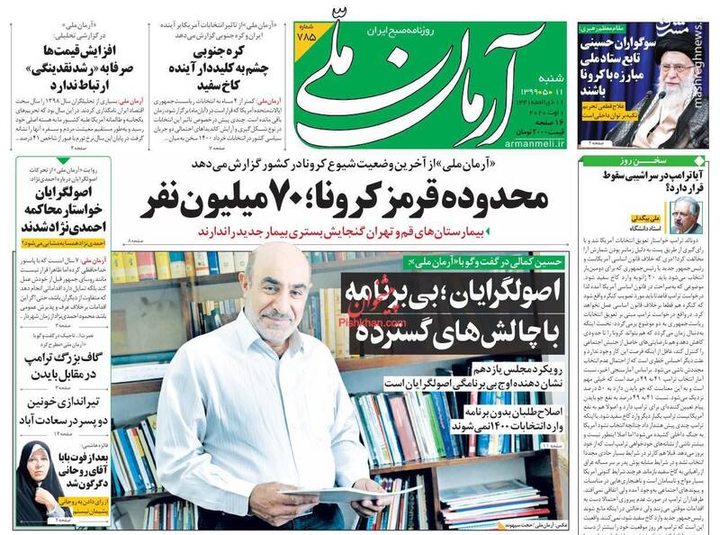 آرمان ملی: محدوده قرمز کرونا؛ ۷۰ میلیون نفر 