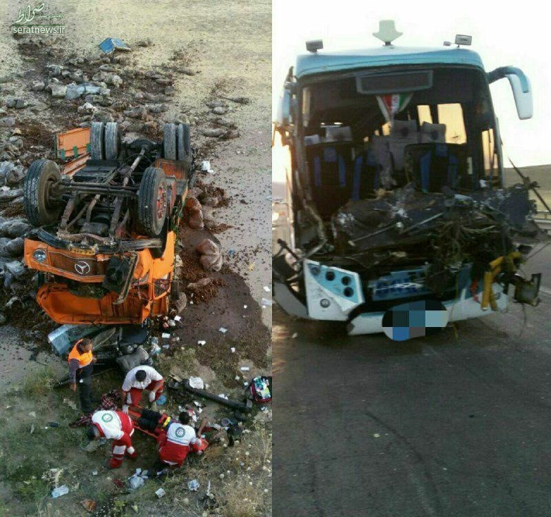 عکس/ برخورد مرگبار اتوبوس با کامیون در هشترود