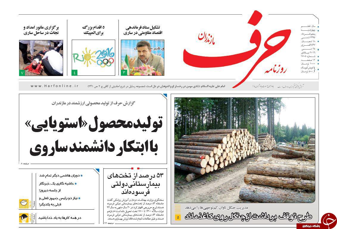 صفحه نخست روزنامه های استان‌ چهارشنبه 5 خرداد ماه
