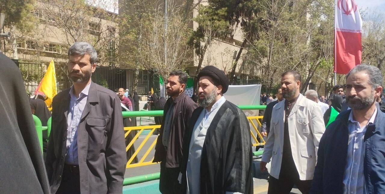 عکس | حضور میثم خامنه‌ای، فرزند رهبر انقلاب در راهپیمایی روز قدس