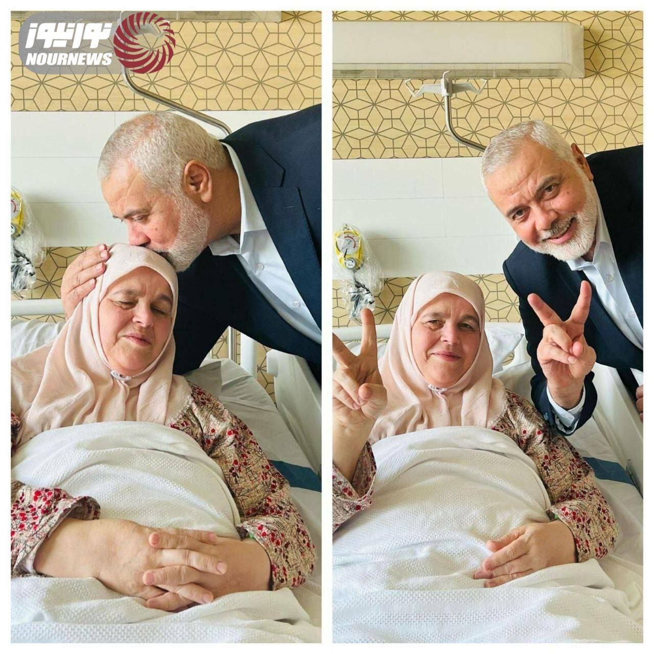 عکس | بوسه اسماعیل هنیه بر سر همسرش پس از اعلام خبر شهادت فرزندان و نوه‌هایش