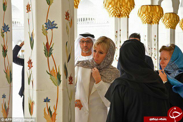 حجاب همسر رئیس‌جمهور فرانسه در بازدید از مسجد شیخ زاید ابوظبی