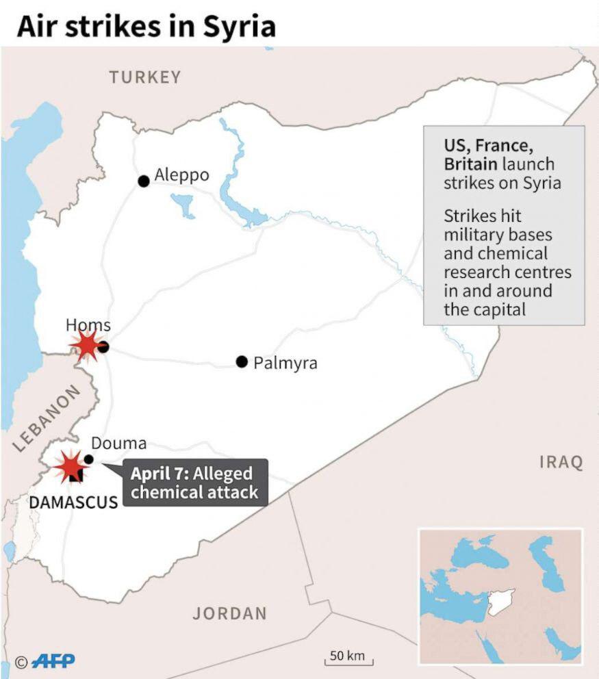 اهداف و مناطق مورد تهاجم آمریکا، انگلیس و فرانسه در سوریه+ نقشه