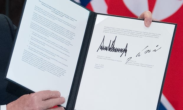 نتیجه تصویری برای تصویر متن سند امضا شده ترامپ و کیم جونگ اون + عکس و متن تعهدات