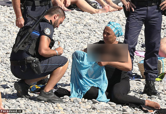 حرکت زننده پلیس با خانم محجبه در کنار دریا