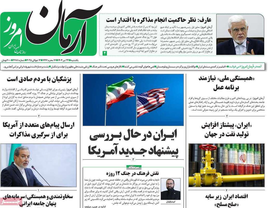 صفحه اول روزنامه‌های سیاسی امروز