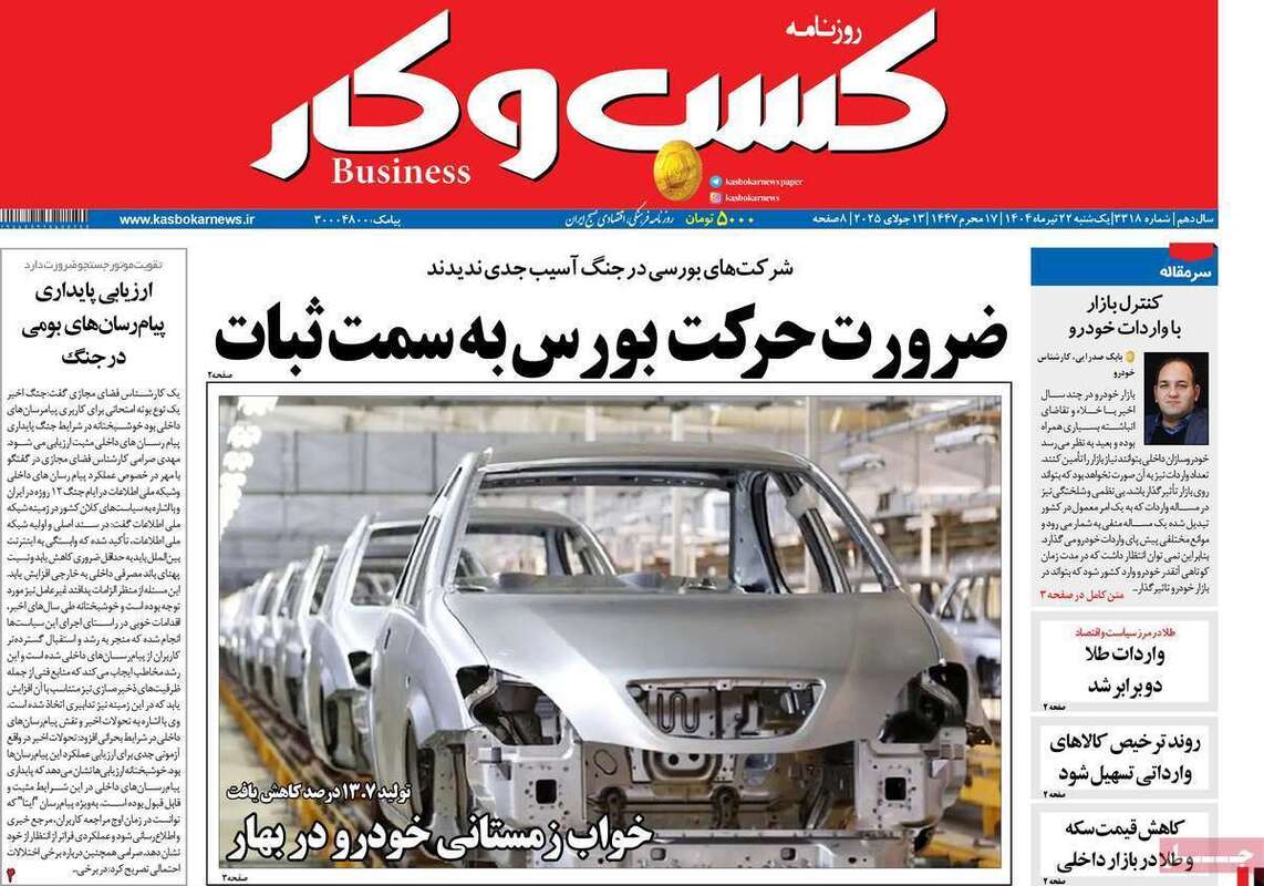 صفحه اول روزنامه‌های اقتصادی امروز