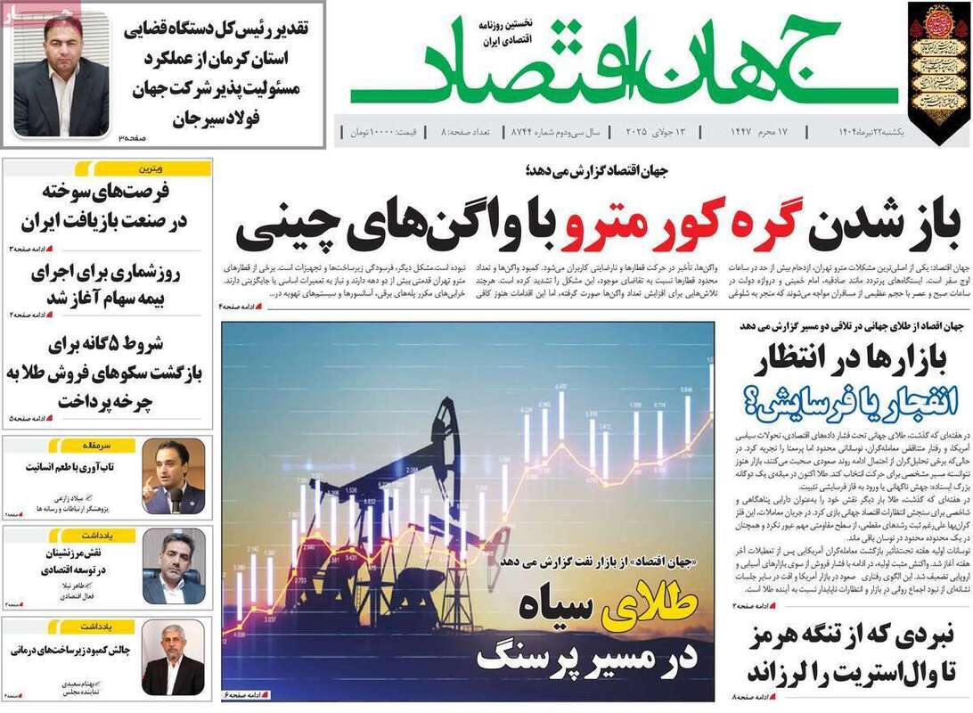 صفحه اول روزنامه‌های اقتصادی امروز