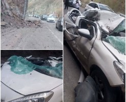 سقوط سنگ بر روی خودرو در جاده کندوان؛ ۲ نفر مصدوم شدند