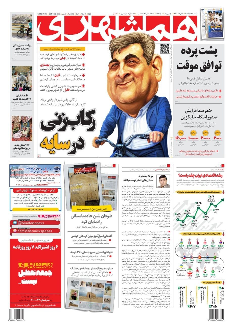 صفحه نخست روزنامهها - یکشنبه ۲۱ خرداد روزنامه همشهری