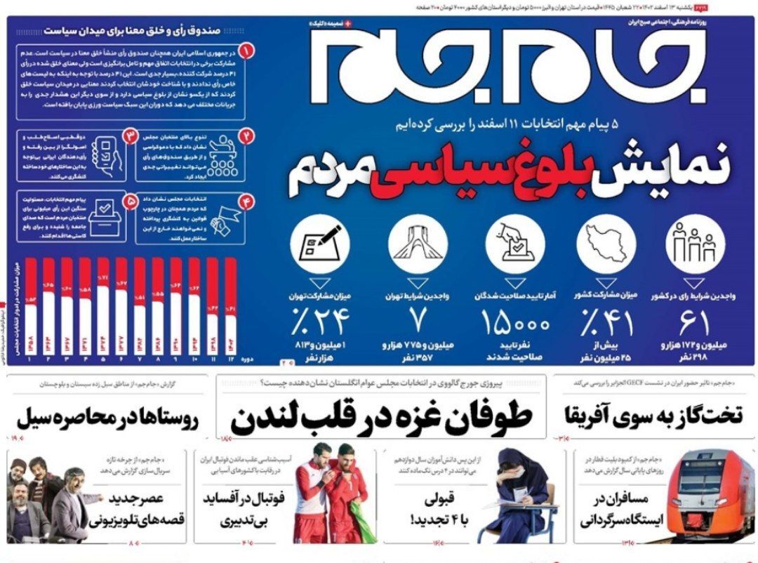 صفحه نخست روزنامهها - شنبه ۱۳ اسفند صفحه نخست روزنامهها - شنبه ۱۳ اسفند