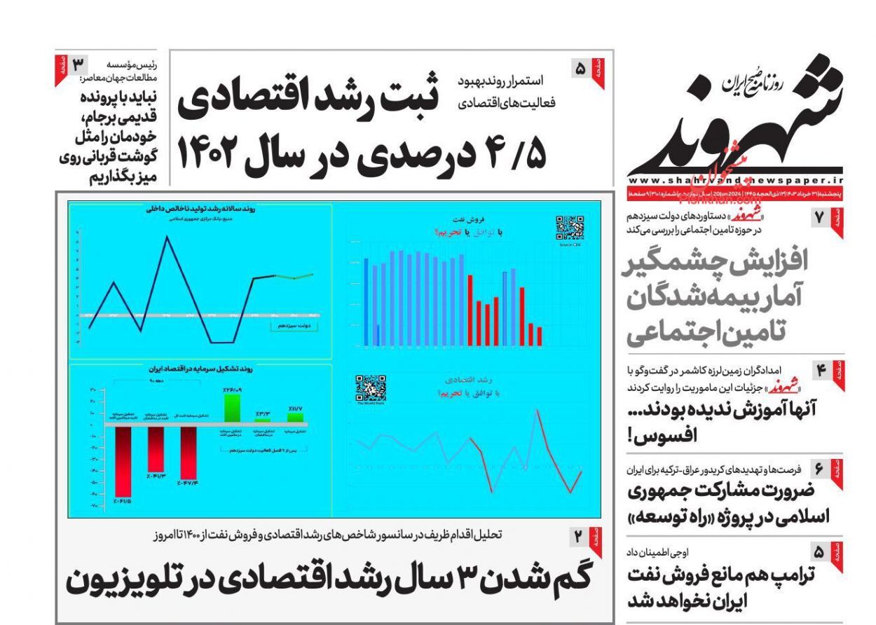 روزنامه شهروند صفحه نخست روزنامهها - پنجشنبه ۳۱ خرداد