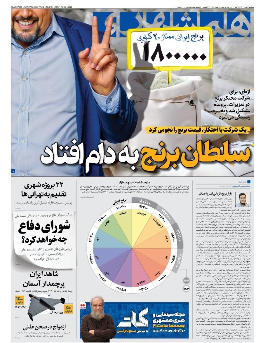 صفحه نخست روزنامه‌ها - سه‌شنبه ۱۴ مرداد