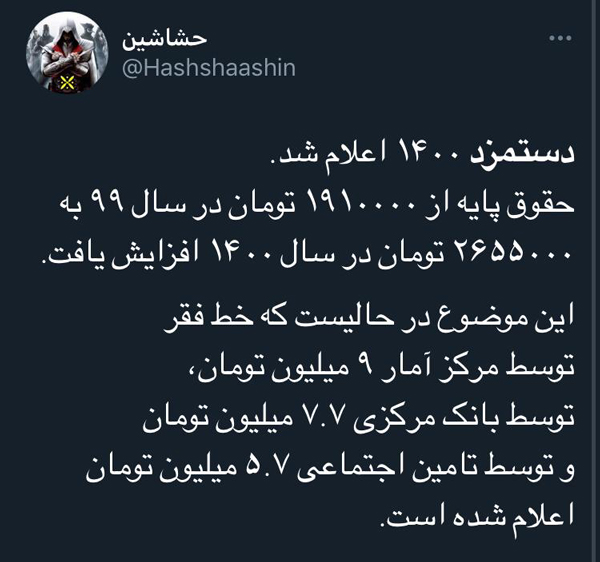 واکنشهای توئیتری به تعیین حداقل دستمزد ۱۴۰۰ واکنشهای توئیتری به تعیین حداقل دستمزد ۱۴۰۰