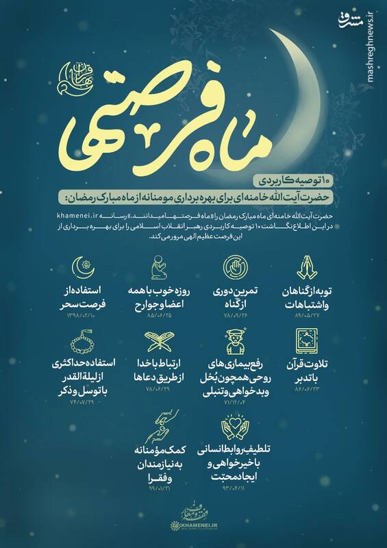 ۱۰ توصیه رهبر انقلاب برای بهره از ماه رمضان