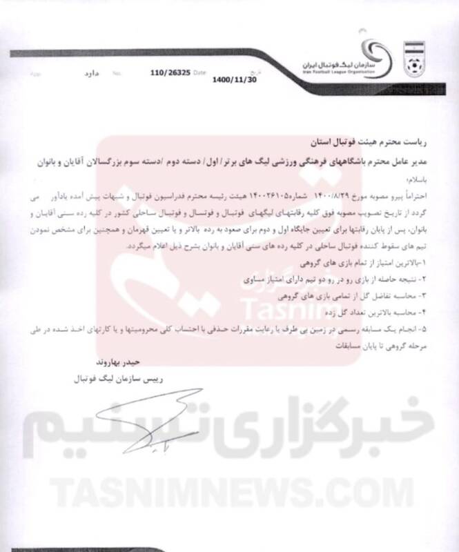 نامه سازمان لیگ و فدراسیون درباره تعیین قهرمان +عکس