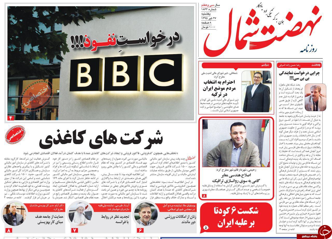 صفحه نخست روزنامه های استان یکشنبه 26 تیر ماه