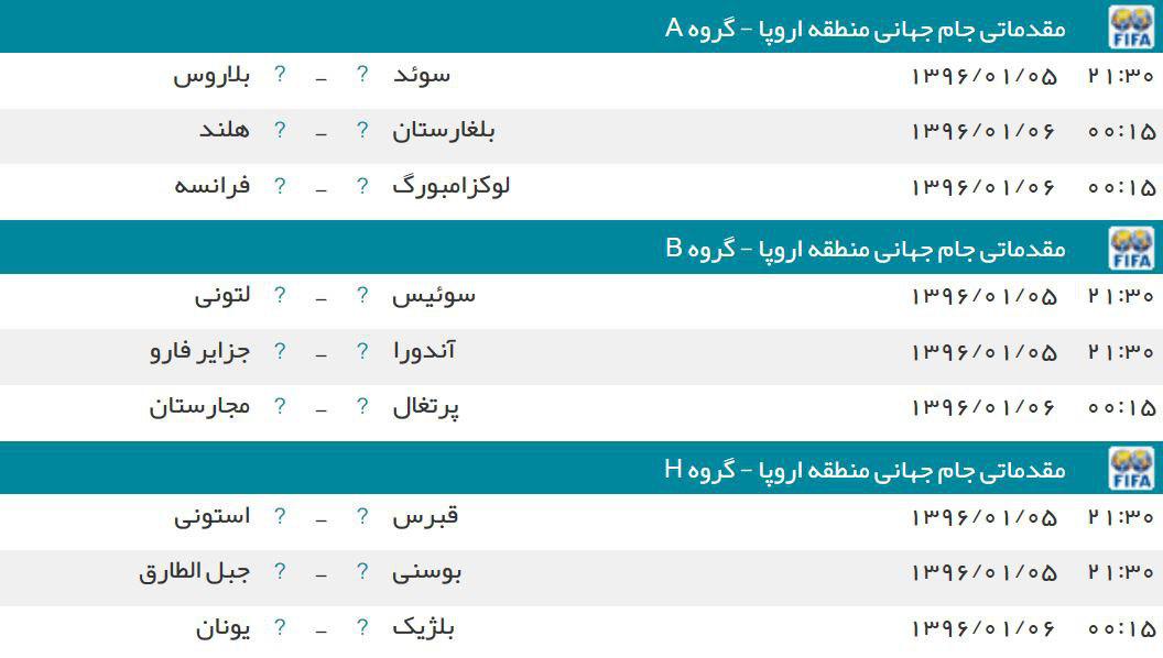 عکس: برنامه بازی‌های امشب فوتبال اروپا