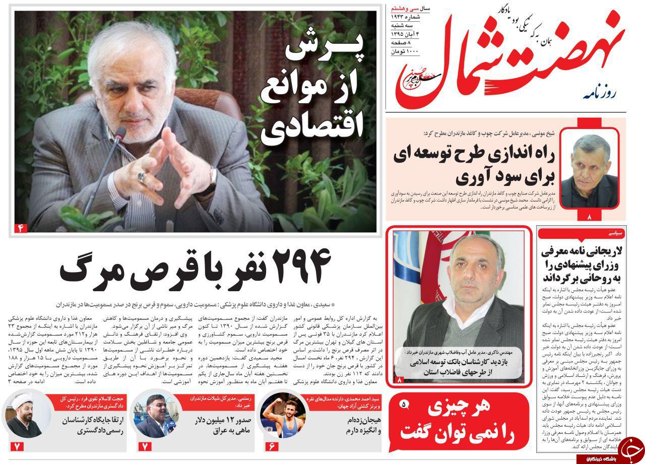 صفحه نخست روزنامه های استان سه شنبه 4 آبان ماه