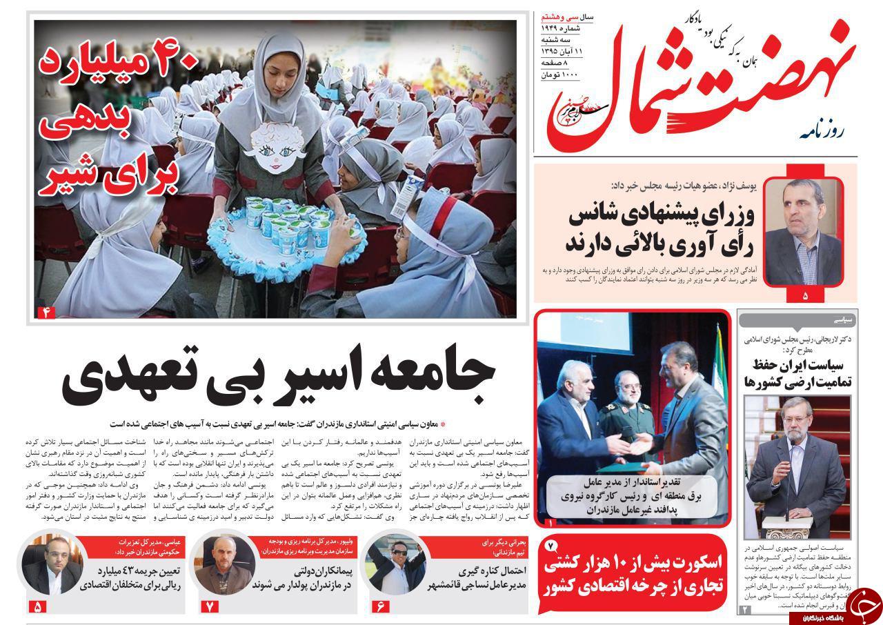 صفحه نخست روزنامه های استان سه شنبه 11 آبان ماه