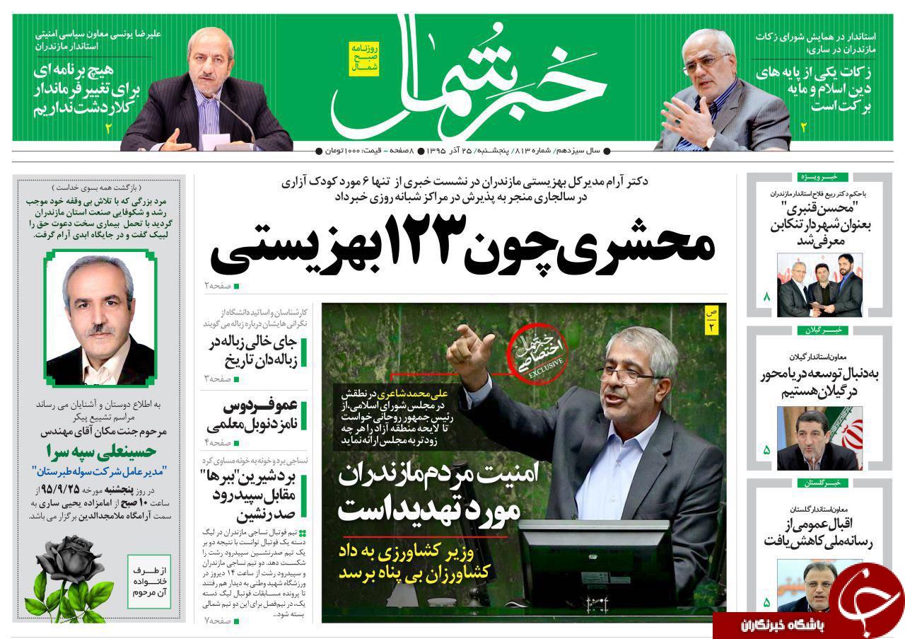 صفحه نخست روزنامه های استان پنج شنبه 54 آذرماه