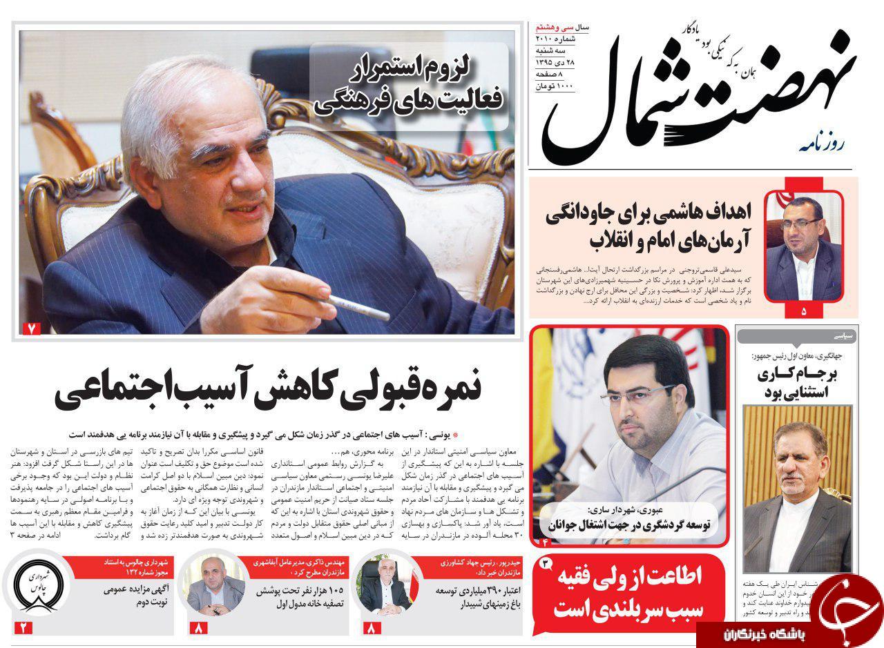 صفحه نخست روزنامه های استان سه شنبه 28 دی ماه