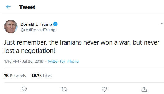 ترامپ: ایرانی ها هرگز در مذاکره شکست نخورده‌اند