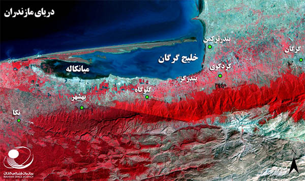 تصویر ماهواره ای لندست سال 2000 از خلیج گرگان