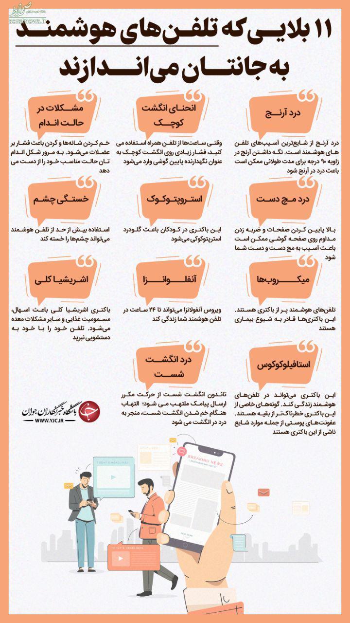اینفوگرافی/ ۱۱ بلایی که تلفنهای هوشمند به جانتان میاندازند